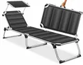 Produktbild: KESSER® Sonnenliege Sun mit Dach Gartenliege Liegestuhl klappbar Sonnendach Verstellbarer Rückenlehne, ergonomisch gepolsterter Liegefläche Aluminium Liege Gartenstuhl tragbar Strandliege, Schwarz
