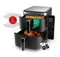 Produktbild: GOURMETmaxx Heißluftfritteuse FryUp Vertikaler Doppelkammer Airfryer 2x 5l, 2800 W, klappbares Touchdisplay, Fassungsvermögen 10 L,  inkl. Grillrost