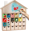 Produktbild: BRUBAKER Wiederverwendbarer Adventskalender zum Befüllen mit 24 Schubladen - DIY Weihnachtskalender zum Bemalen, Basteln und Selbstgestalten - Blanko Weihnachtshaus - 33,3 cm Höhe