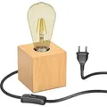 Produktbild: ledscom.de Tischlampe HITO, Holz massiv, eckig, inkl. E27 Lampe Retro gold extra-warmweiß 489lm