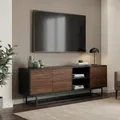 Produktbild: Lowboard 'Boxholm' mit 3 Türen und 2 offenen Fächern Push-to-Open 160 x 30 x 57 cm Schwarz/Walnussoptik