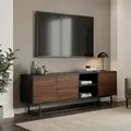 Produktbild: Lowboard Boxholm mit 3 Türen und 2 Fächern 160x30x57 cm Schwarz/Walnussoptik [en.casa]