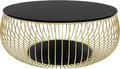 Produktbild: SalesFever Couchtisch rund Ø 86 cm | Klarglasplatte 10 mm | Gestell Metalldraht | B 86 x T 86 x H 35 cm | schwarz – goldfarben