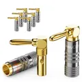 Produktbild: deleyCON 8 Stück Bananenstecker Set 90° Gewinkelt - Vergoldet Schraubbar für Lautsprecherkabel Boxenkabel 0,75 mm - 4,5 mm & z. B. HiFi Heimkino Receiver