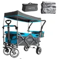 Produktbild: IMLEX Bollerwagen faltbar mit Dach IM-4268 mit passendem Zubehör (Azurblau, Mit Regenschutz + Kühltasche)