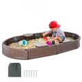 Produktbild: VEVOR Sandkasten mit Abdeckung, 183 x 105 x 23 cm, ovaler Sandkasten, HDPE-Sandgrube mit 4 Ecksitzen und Bodenauskleidung, Kindersandkasten für