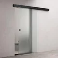 Produktbild: doporro Glasschiebetür komplettset Softclose 102,5 x 215cm Schiebetür mit ESG 15mm Wandabstand Zimmertür Vollsatiniert mit Muschelgriff Schwarz