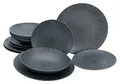 Produktbild: CreaTable, 23211, Serie VESUVIO black, 12-teiliges Geschirrset, Tafelservice aus Steinzeug, spülmaschinen- und mikrowellengeeignet, Made in Portugal