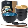 Produktbild: 4x SOLID Ramen Schüssel Keramik - 600 ml - 15 cm Ø - Schwarz blaues Ramen Bow...