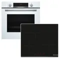 Produktbild: BOSCH Backofen-Set weiß EcoClean HYDROLYSE + Induktionskochfeld PowerBooster autark 60 cm