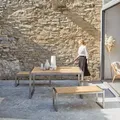 Produktbild: Gartengarnitur Sitzgruppe aus Teakholz und Edelstahl Esstisch mit zwei Bänken
