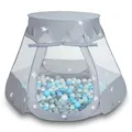 Produktbild: Selonis Baby Spielzelt Mit Plastikbällen Zelt 105X90cm/100 Bälle Plastikkugel Kinder, Grau:Perle-Grau-Transparent-Babyblau-Mint