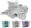 Produktbild: heimtexland ® Reise-Set Reisedecke mit Nackenkissen aufblasbar kompakt leicht für Flugzeug Auto Bahn Camping Wandern Urlaub 80x120 Decke mit Tasche und Kissen für Unterwegs Typ908 grau
