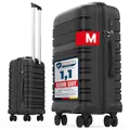 Produktbild: GENTOR Handgepäck Koffer M 54x37x20cm – Leichter Reisekoffer mit Rollen & TSA-Schloss – Trolley in Carbonoptik – Hartschalenkoffer 39L – Kabinengepäck für Flugzeug & Travel (Schwarz)