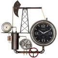 Produktbild: Wanduhr Ölförderturm, Schwarz, Silber, Metall, Kunststoff, 55x56x8 cm, Thermo-Hygrometer, Dekoration, Uhren, Wanduhren