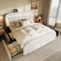 Produktbild: Flieks Polsterbett 160x200cm mit 4 Schubladen, Doppelbett Jugendbett mit Lattenrost, Holzbett Stauraumbett Klassisches Bett, Schafwolle, Weiß - Weiß