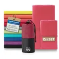 Produktbild: Blumtal Mikrofaser Handtuch 180 x 90cm + 1x 80 x 40cm - schnelltrocknende Microfaser Handtücher - optimales Fitness Handtuch/Strandtuch Mikrofaser/Gym Towel - Reisehandtuch kompakt - Pink