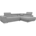 Produktbild: MIRJAN24 Ecksofa Torezio Cord, Stilvoll Eckcouch mit Bettkasten und Schlaffunktion, Einstellbare Kopfstützen, 274x203x70-90 cm (Farbe: Poso 110, S... - Grau