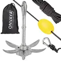 Produktbild: ONVAYA® Bootsanker | 1,5 kg | Klappanker | Set inklusive Ankerleine mit Karabiner, Ankerboje und Transportbeutel | Faltanker | Anker für Boot, Schlauchboot, SUP, Kajak, Kanu