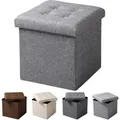 Produktbild: Sitzhocker Mit Stauraum Sitzwürfel Sitzbank Faltbar Truhen Aufbewahrungsbox, Deckel Abnehmbar, Gepolsterte Sitzfläche Aus Leinen, 37,5x37,5x38cm(lxbxh), Hellgrau - Woltu