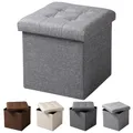 Produktbild: Sitzhocker Sitzwürfel Aufbewahrungsbox faltbar Leinen MDF hs06hgr-1 Hellgrau