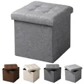 Produktbild: Sitzhocker Sitzwürfel Aufbewahrungsbox faltbar Leinen MDF SH06hgr-1 Hellgrau