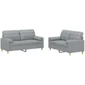 Produktbild: vidaXL 2-tlg. Sofagarnitur mit Kissen Hellgrau Stoff