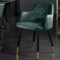 Produktbild: LEBENSwohnART Design Stuhl France Samt Petrol Ziersteppung Armlehnen Esszimmerstuhl Retro