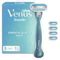 Produktbild: Gillette Venus Smooth Rasierer Damen mit Wiederverwendbarem Handstück — Inkl. 5 Ersatzklingen für Nassrasierer — Blau