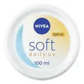 Produktbild: NIVEA Soft Daily UV LSF15 (100ml), 48H Feuchtigkeitscreme für Gesicht, Körper und Hände mit Vitamin E und Jojobaöl, Handcreme mit Faktor 15 Sonnenschutz spendet Feuchtigkeit tief, Vegane Formel