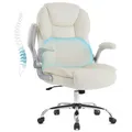 Produktbild: IWMH Chefsessel Ergonomisch Bürostuhl mit Klappbarer Armlehnen, höhenverstellbar Schreibtischstuhl mit Lendenstützte, Kunstleder Chefsessel - Cremeweiß