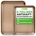 Produktbild: NutriChef Backblech Set 2-teilig – Antihaft 40x28 cm & 35.5x24.6 cm, champange PFOA-frei, ofenfest bis 232 °C, stapelbar, spülmaschinengeeignet, ideal für Meal Prep & Aufläufe