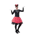 Produktbild: Oblique Unique Damen Maus Mouse Kostüm Rot Weiß Schwarz mit Rock Gepunktet + Perlen Kette + Maus Ohren Haarreifen mit Schleife + Handschuhe + Overknee Strümpfe für Fasching Karneval Motto Party