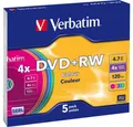 Produktbild: Verbatim DVD-Rohling DVD+RW 4.7GB 4x 5er Color Slimcase 43297, Farbig