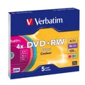 Produktbild: VERBATIM DVD+RW 12cm 1x5 Verbatim DVD+RW 4,7GB 4x Speed Colour Surface Slimcase