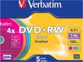 Produktbild: Verbatim DVD-Rohlinge DVD+RW 4,7GB 4X 5er SC Colour Ser 5 Stüc