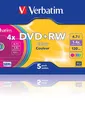 Produktbild: VERBATIM DVD+RW SERL 4.7GB 4x Speed 5er Slim Case Rohlinge Oberfläche Colour