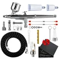 Produktbild: Airbrush Set Doppelaktion Airbrushpistole Kit, Mehrzweck Tragba Air Brush Kit, mit 0,2mm 0,3mm 0,5mm Düsen, 9cc 20cc 40cc Becher, Schlauch und Reinigungsset, Airbrush Zubehör für Malen Tattoo Nail Art