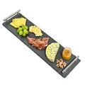 Produktbild: Praknu Schiefer Servierplatte mit Griff - 50 x 15cm Groß - Ideal zum Servieren - Rutschfest - Echter Naturschiefer Lang XXL - Rutschfest