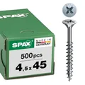 Produktbild: SPAX Universalschraube, 4,5 x 45 mm, 500 Stück, Kreuzschlitz Z2, Senkkopf, Teilgewinde, 4CUT, WIROX A3J, 0291010450455
