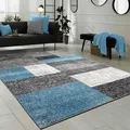 Produktbild: Paco Home Wohnzimmer Teppich Modern Kurzflor Karo Design Used Look Türkis Grau Weiß, Grösse:60x100 cm