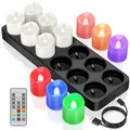 Produktbild: Aufladbare Bunte Teelichter mit Ladestation, 12er LED Teelichter Wiederauflad...