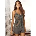 Produktbild: Shorty LASCANA, Damen, Gr. 36/38, braun (braun, gemustert), Single Jersey, Obermaterial: 100% Viskose, gemustert, mehrfarbig, kurz, tiefer V-Ausschnitt, Homewear-Sets Shorty, mit Ethno-Muster