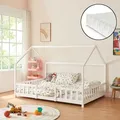 Produktbild: Kinderbett ’Sisimiut’ in Haus-Optik mit Matratze und Rausfallschutz Kiefernholz 120 x 200 cm Weiß - Weiß