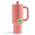 Produktbild: waterdrop® Thermobecher mit Strohhalm 1,1L – Auslaufsichere, robuste Trinkflasche mit aufklappbarem Trinkhalm, Hält 12h kalt, Trinkbecher mit Deckel, isolierte Edelstahlflasche