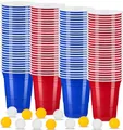 Produktbild: ZLPBAO Bierpong Becher Set, 100 Plastikbecher Set Mehrweg Becher mit 12 pcs Bierpong Partybecher 16 oz/473 ml Partybecher Kunststoff Red Blue Cups Wiederverwendbar Plastikbecher Getränkebecher