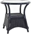 Produktbild: Rattan Beistelltisch mit Glasplatte Kaffeetisch Wohnzimmer Tisch (Dunkelblau)