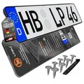 Produktbild: Kennzeichenhalter Rahmenlos Nummernschildhalterung 460x110mm inkl. 8 Schrauben [dezent & sicher] rahmenlose Kennzeichenhalterung Auto Nummernschildhalter Kennzeichen Halterung pkw schwarz 2 Stück