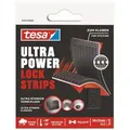 Produktbild: tesa Klett-Klebeband Ultra Power Lock Strips, extra starkes selbstklebendes Klettband (Packung, 1-St., 4 Strips mit Klettverschluss (50 x 25 mm), hält bis zu 4 kg/Packung) wetterbeständig, temperaturresistent, geeignet für innen und außen schwarz