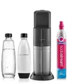 Produktbild: SodaStream Duo Sprudelmaschine, mit 1 Liter wiederverwendbarer BPA-freier Kunststoff-Wasserflasche, 1 L Glaskaraffe zum Karbonisieren und 60 Liter CO2-Gasflasche mit Schnellanschluss, Schwarz